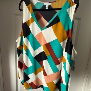 Nine West Colorful Geometric Sleeveless Blouse